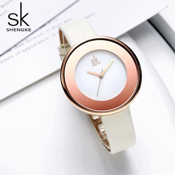 

wristwatches shengke fashion minimalist women's watches luxury sk watch women leather ladies clock zegarek damski, Slivery;brown