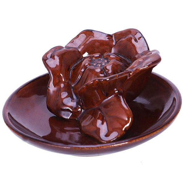 

sachet bags cnim ceramic lotus flower incense burner holder #7 reddish brown