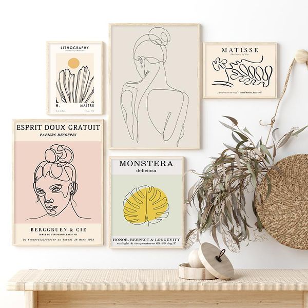 

paintings henri matisse exhibition poster print abstract line drawing vintage wall art canvas painting monstera pictures home decoration