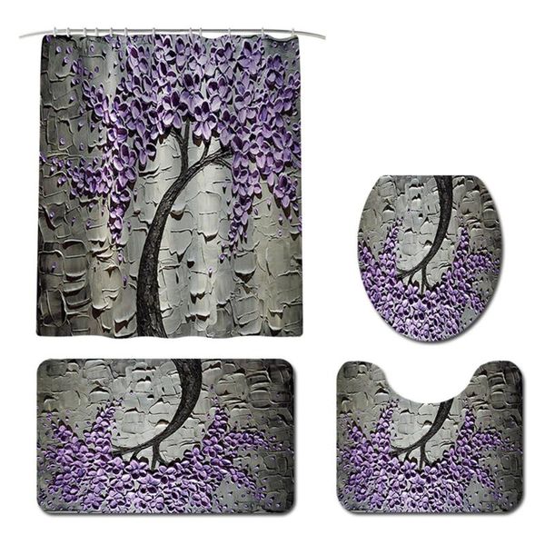 

bath mats style carved toilet mat shower curtain four-piece printed floor set non-slip absorbent bathroom