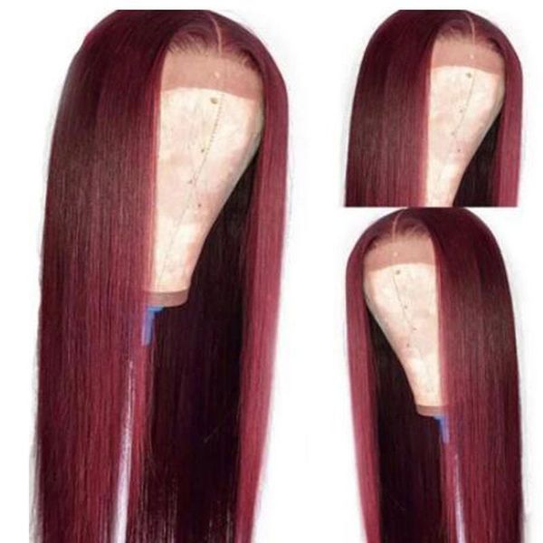 

synthetic wigs wine red burgundy straight lace part wig heat resistant fiber hair natural hairline for women, Black