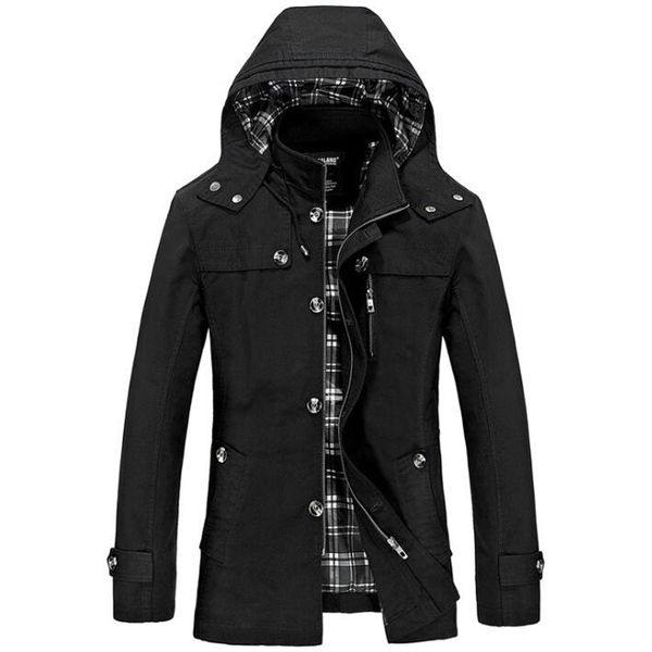 

new jacket men autumn winter windbreaker slim fit long jackets mens casual outwear cotton windproof washed hooded trench coats, Black;brown