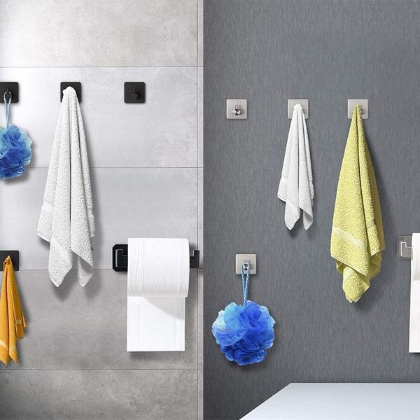 

stainless steel toilet paper holder with 4 self-adhesive towel hooks for bathroom and kitchen holders
