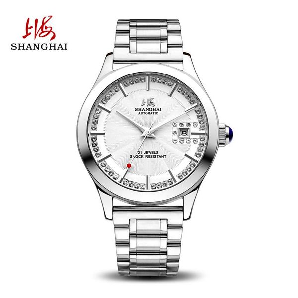 

wristwatches shanghai watch men's automatic mechanical waterproof casual diamond-made domestic genuine official belt x733, Slivery;brown