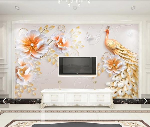 

wallpapers 3d 8d embossed peacock flower wall mural po wallpaper for living room bedroom backdrop paper decor floral murals