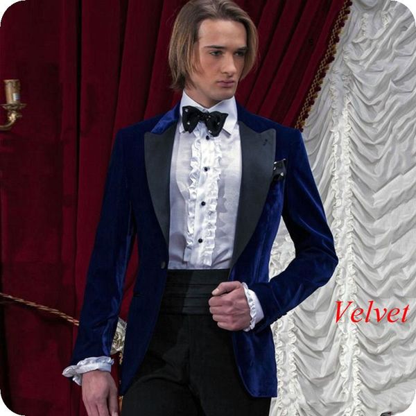 

royal blue velvet men suits for wedding 2021 latest coat pants designs smoking prom jacket custom groom tuxedos party 2 piece men's & b, White;black