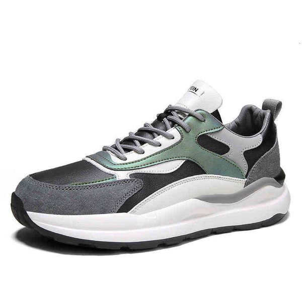 

2022 early spring fashion versatile casual trendy shoes men's low thick soled leather sneakers daddy, Black