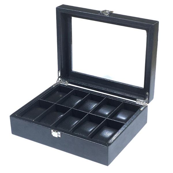 

watch boxes & cases 10 slot storage holder wooden display box showcase with lid, Black;blue