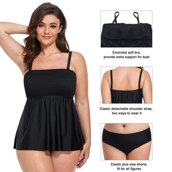 

one-piece suits women's plus size tankini bandeau swimsuit two piece bathing suit tummy control swimwear with shorts