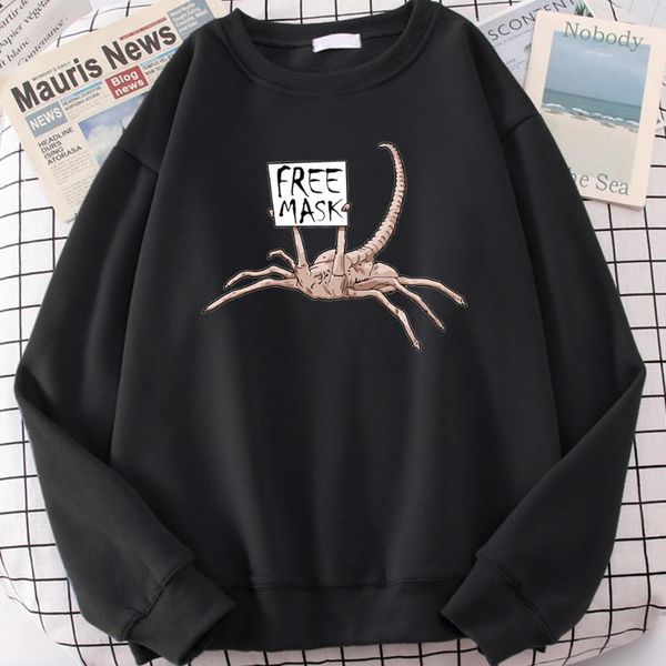 

men's hoodies & sweatshirts alien facehugger horror print movie hip hop streetwears crewneck fashion fleece oversize loose jacket, Black