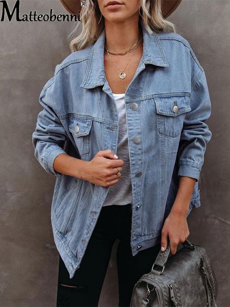 

women's jackets women clothes oversized distressed denim jacket spring fall 2021 ladies solid color lapel casual loose street jean coat, Black;brown