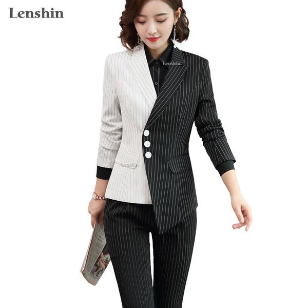 

women's suits & blazers lenshin 2 piece set asymmetric black and white striped pant suit blazer office lady designs women business jack, White;black