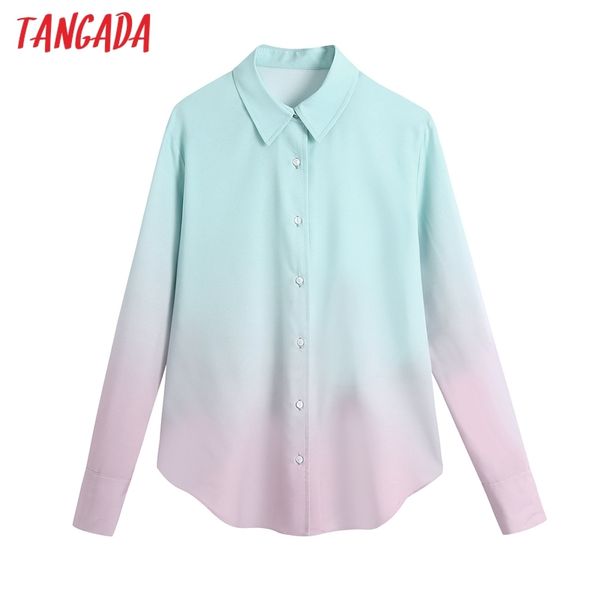 

women gradient color shirts long sleeve turn down collar elegant office ladies work wear blouses be309 210416, Black