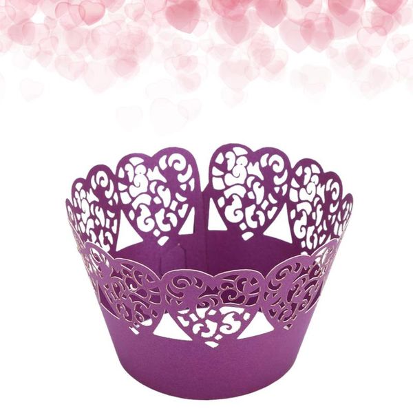 

other festive & party supplies 50pcs loving heart cake wrappers creative hollow out paper baking cups for home store wedding (purple)