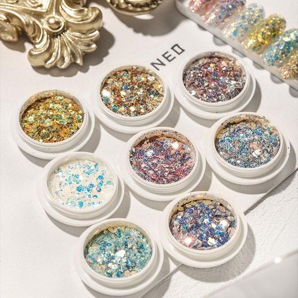 

box nail art mixing glitter flakes 3d hexagon colorful crystal spangles gradient polish manicure nails decorations1, Silver;gold