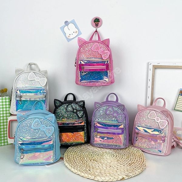 Kinder-Mini-Rucksack, Geldbörse, niedliche Laser-Schultaschen für Mädchen, Schleife, Schule, Bapack, Baby, glänzende Reiserucksäcke