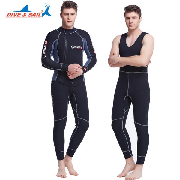 

dive&sail 5mm mens 2 piece wetsuits john combination scuba diving wetsuit spearfishing men two wet suit s-xxxl swim wear