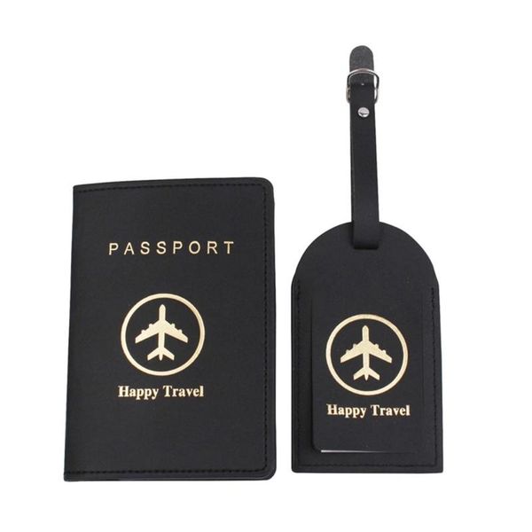 

card holders portable happy travel pu leather passport cover with luggage tags holder case organizer protector, Brown;gray