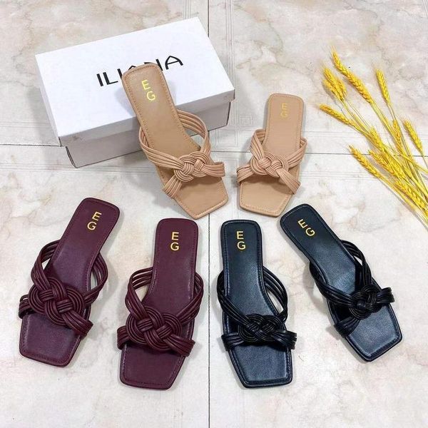 

sandals 2021 summer women slipper fashion brand weave flat heel slides open toe ladies house flip flops casual beach sandal shoes, Black