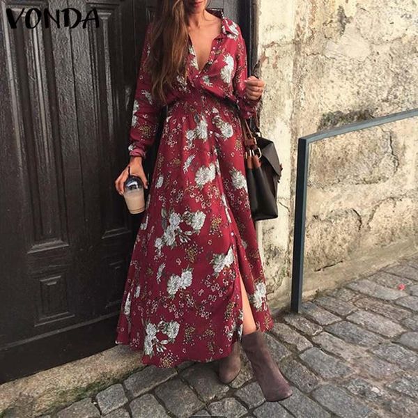 

casual dresses retro dress vonda women long sleeve lapel collar high waist a-line shirt plus size bohemian vestidos femme, Black;gray
