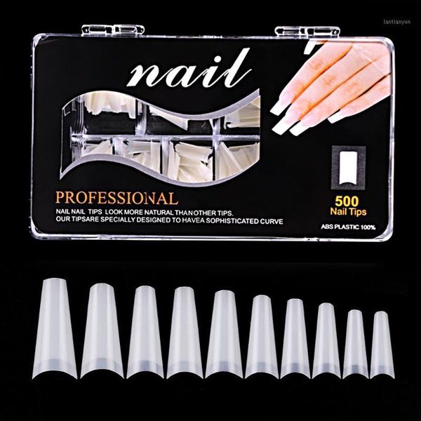 

fake nails 500 pcs/set 10 sizes long ballerina nail painted designed half cover clear/natural flat shape1, Red;gold