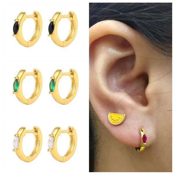 

hoop & huggie canner green red white black zircon arc droplet earrings for women 925 sterling silver hoops pendientes fine jewelry, Golden;silver