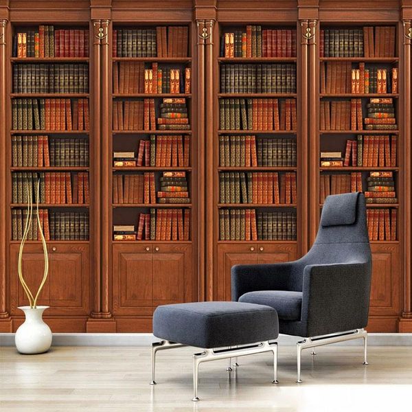 

wallpapers drop custom po wallpaper 3d stereo bookshelf bookcase murals tv sofa study home decor wall papers for walls