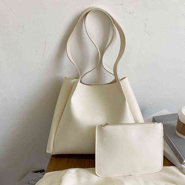 

shopping bags ladies fashion solid color 2 composite one shoulder tote handbag large capacity leisure travel beach 220309