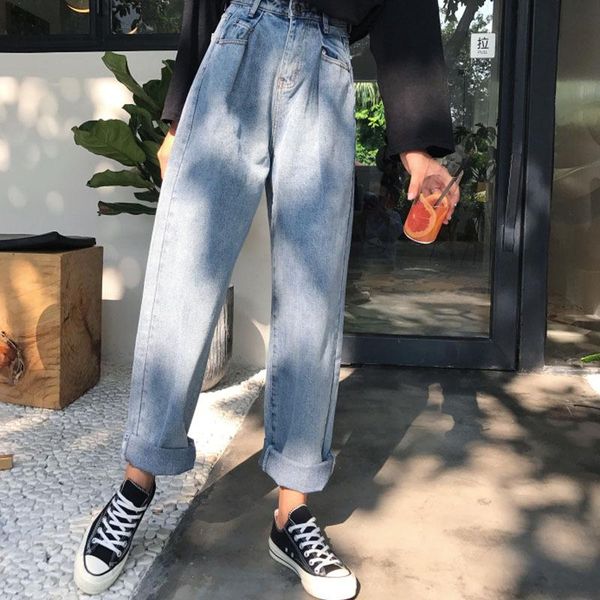 

women's jeans plus size 4xl high waist fat mm autumn clothes sister loose straight students girls wide-leg femme harem pants, Blue