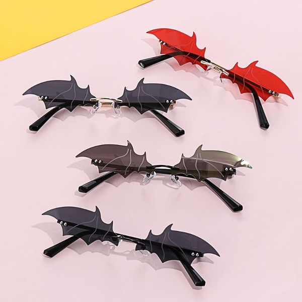 

sunglasses 1pc rimless retro bat shape true film sun glasses uv400 trending narrow eyewear streetwear fashion accessories, White;black