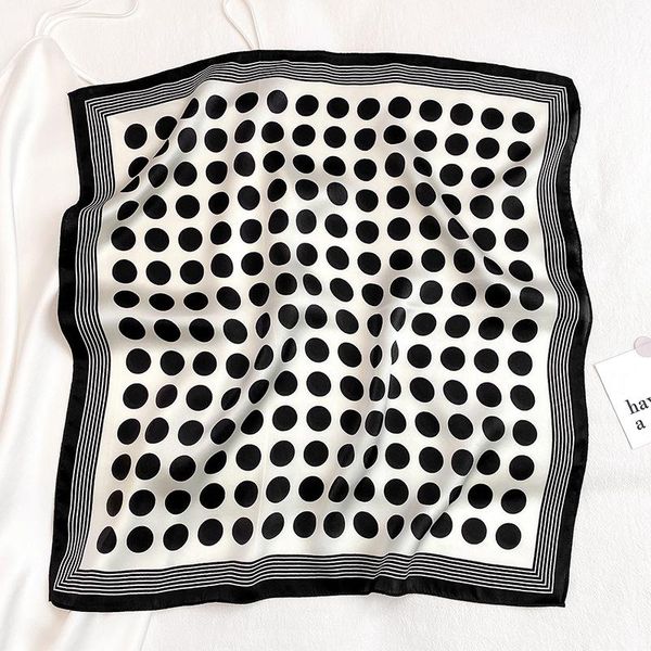 

scarves 100% natural silk scarf women dot print square foulards small neckerchief female bandana hijabs luxury head wraps 53cm, Blue;gray