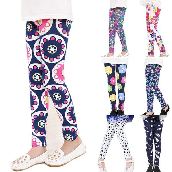 

trousers children baby girls lovely creative print skinny stretch slim fit trouser kids casual floral long pants, Blue