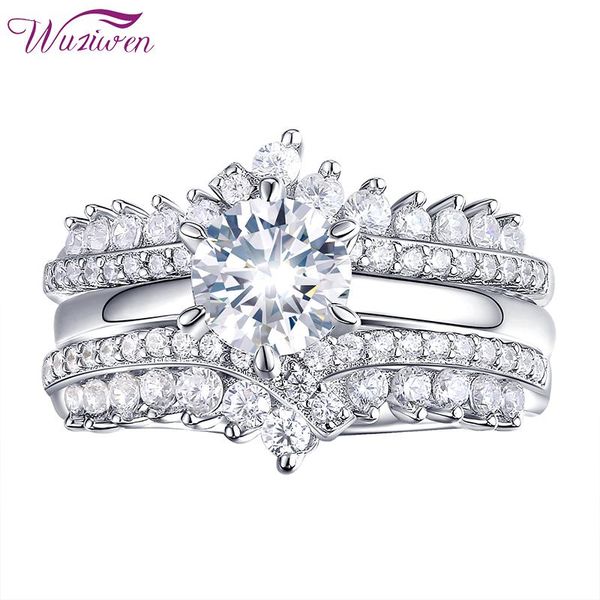 

wuziwen solid 925 sterling silver wedding rings set for women solitaire engagement ring guard band zircon wzw0910 cluster, Golden;silver