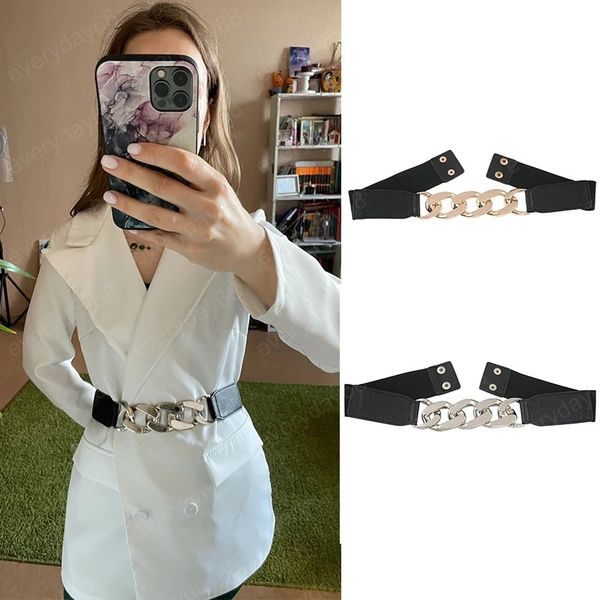 

fashion metal elastic belt women gold silver buckle chain belt female lady dress coat waistband cummerbund, Black;brown