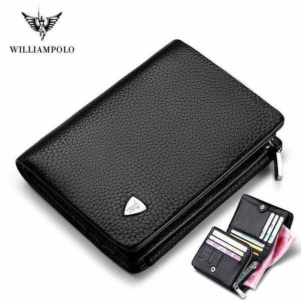 

wallets willianmpolo genuine leather men rfid three fold design men's wallet zipper coin purse business card holder1, Red;black