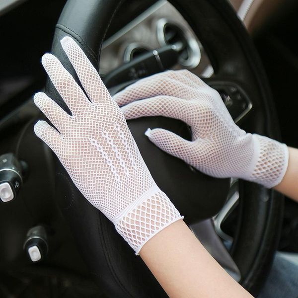 

five fingers gloves 2021 arrivals 1 pair women mesh hollow out sunscreen fishnet anti-uv elegant evening party, Blue;gray