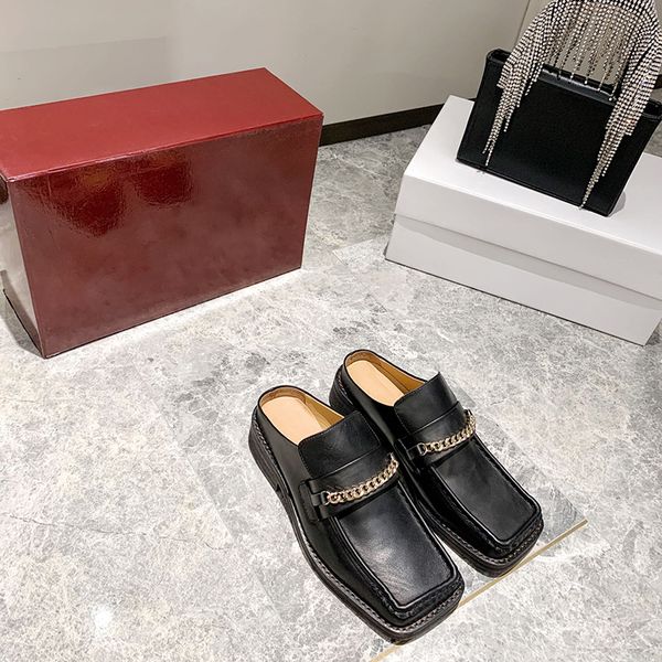 

embossing genuine leather women casual half slippers shoe sandals designer lady brand leisure moccasins sandal good quality style7, Black