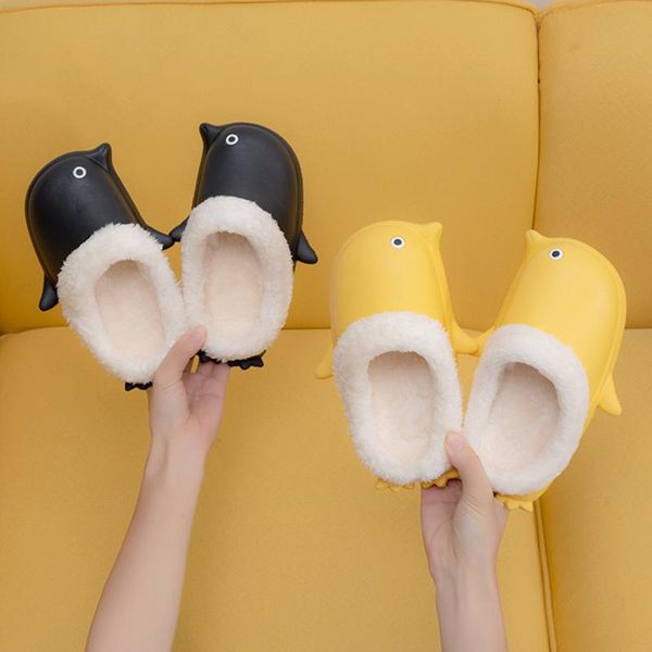 

cute penguin baby shape waterproof warm winter slippers cartoon shoes for children pr sale, Black
