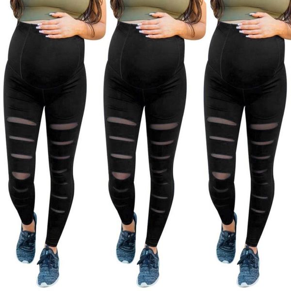

maternity bottoms high waist women hole abdominal leggings hip lift pants stretch pregnancy trousers prop belly gym clothing, White