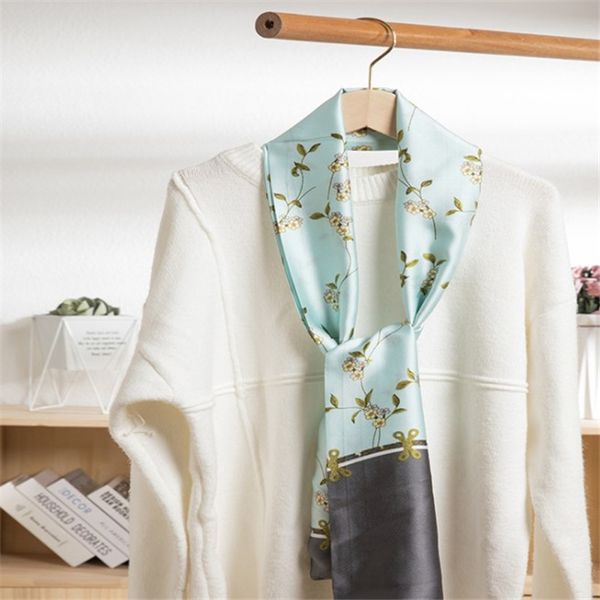 

long square scarf korean bow tie satin small silk double face gauze, Blue;gray