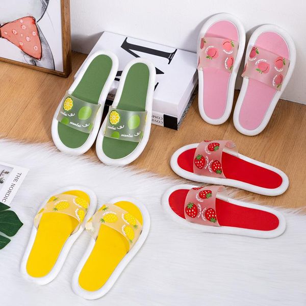

women slippers ladies indoor outdoor fruit strawberry lemon peach summer non-slip soft bottom, Black