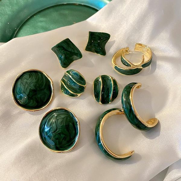 

stud dripping oil geometric colorful glaze earrings green metal feeling exaggerated anticorrosive hoop jewelry women's, Golden;silver