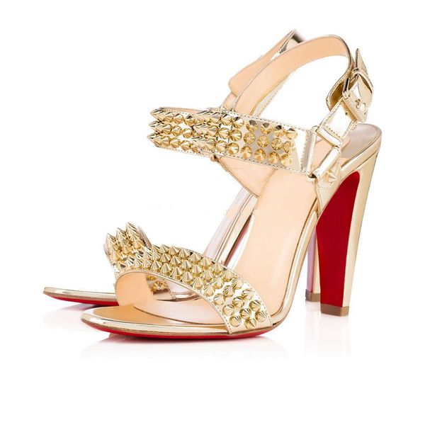 

luxury handmade spiked sandal red bottom sandals designer girls high heels party shoes gold leather rivets patent leathers studded ladies an, Black
