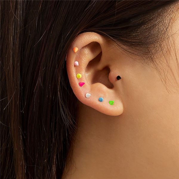 

european geometric candy color stick retro u-shaped combination stud earrings women stainless steel colorful ear nail jewelry accessories wh, Golden
