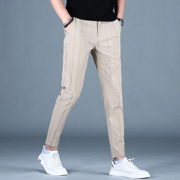 

men's pants men 's 2021 thin striped casual slim fit skinny stretch, Black