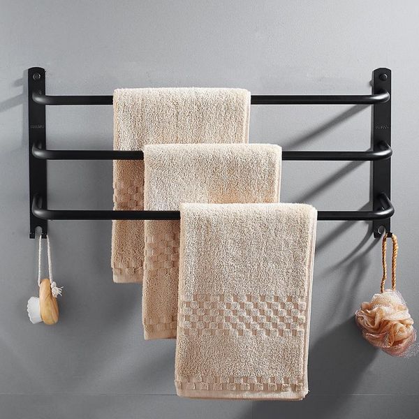 

towel racks bathroom hanger 304 stainless steel bar three-pole black non-perforated hardware pendant set