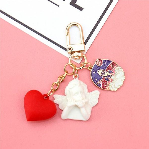 

keychains creative vintage white angel keychain women girl cute mini pearl heart key chain car ring holder trinket bag charms jewelry, Silver