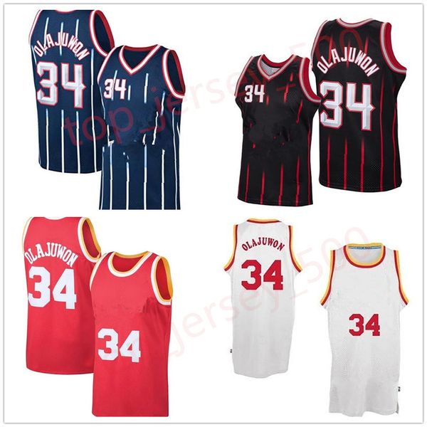 

men basketball jersey34 hakeem olajuwon, Black;red
