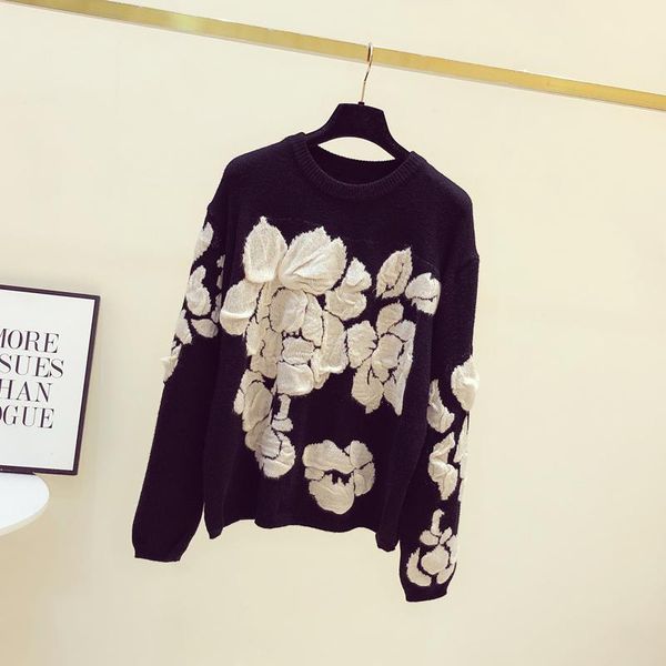 

women's sweaters quality women sweater embroidery flower long sleeve, White;black