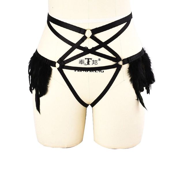 

harajuku style sm hollowed out feather pants night performance clothes uniform temptation underwear women, Black;white